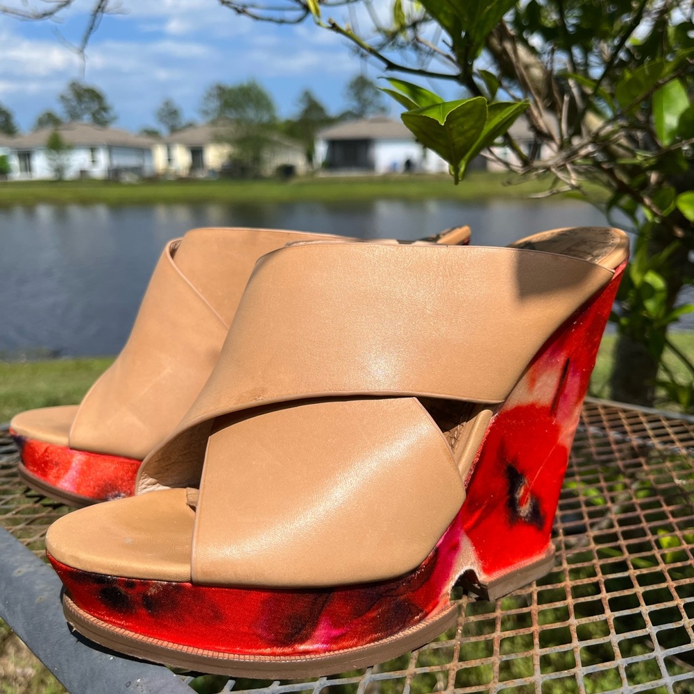 Sam Edelman Leather&Silk Wedge, Size 6